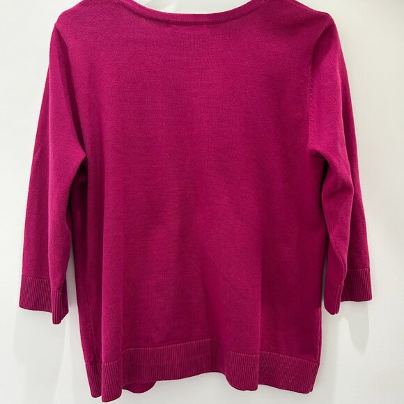 Christopher Banks Fuschia Button Down Sweater 3/4 Sleave Petite Large - Picture 4 of 4
